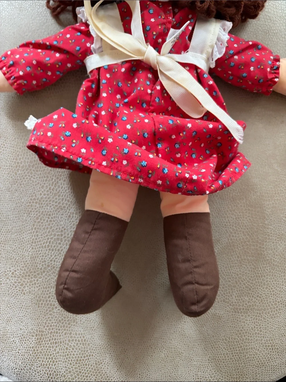 Vintage 1982 Hallmark Christmas Doll With Red Floral Dress And Ruffle Hat